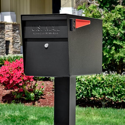 Mail Boss 7206 Package Master Curbside Locking Security Mailbox | Medium, Black, Surface Mount Base Plate & In-Ground Mounting Post, 43 x 4 x 4 inches