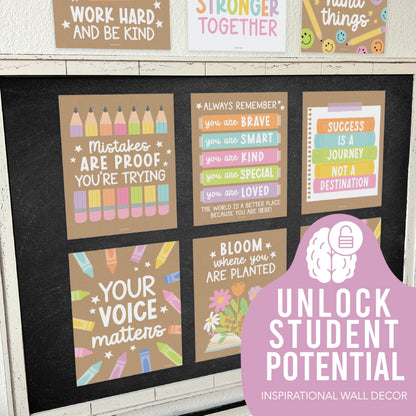 Hadley Designs Motivational Poster for Classroom Decor - 9 Growth Mindset Classroom Posters Elementary, Inspirational Wall Decor Middle School, Teacher Must Haves, Kraft Bulletin Board Decorations