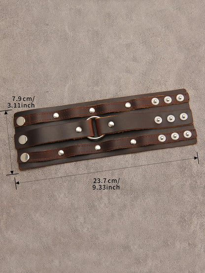 GelConnie Genuine Leather Wristband Punk Alloy Buckle Bracelet Brown Arm Cuff Wide Leather Wristband Cuff Bracelet for Men
