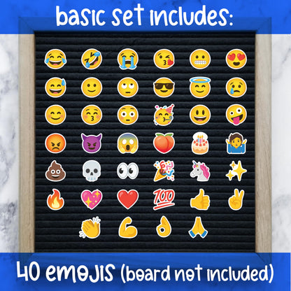 Letterboard Emoji Set, 40 Pieces, Pre-Cut, Full-Color Plastic, with Pegs for Felt Boards, Board Not Included