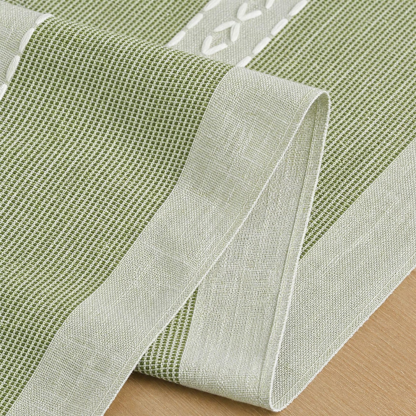 Artoid Mode Dark Green Braided Striped Rustic Chenille Table Runner, Seasonal Spring Embroidered Kitchen Dining Table Decoration for Home Party Decor 13x72 Inch