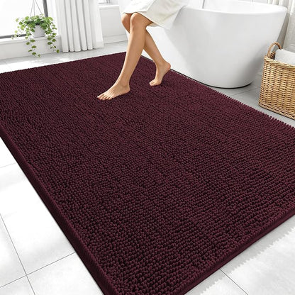 OLANLY Large Bathroom Rugs 70x46, Extra Soft Absorbent Chenille Bath Rugs, Rubber Backing Quick Dry, Machine Washable Bath Mats for Bathroom Floor, Tub and Shower, Home Decor Accessories, Black Cherry