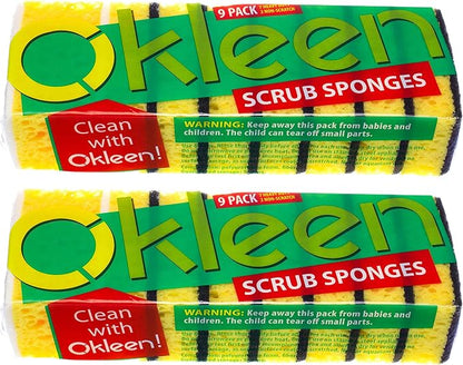 Yellow Multi Use Scrub Sponge. Made in Europe. Large Pack of 18. 4.3x2.8x1.4 inches. Black Heavy Duty & White Non Scratch Fiber. Best Odorless & Durable Professional Scrubber for Commercial Use
