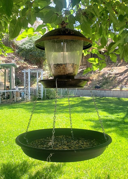 Bird Seed Catcher Tray and Platform Feeder with Adjustable Length Chains (12.5" Wide Black)