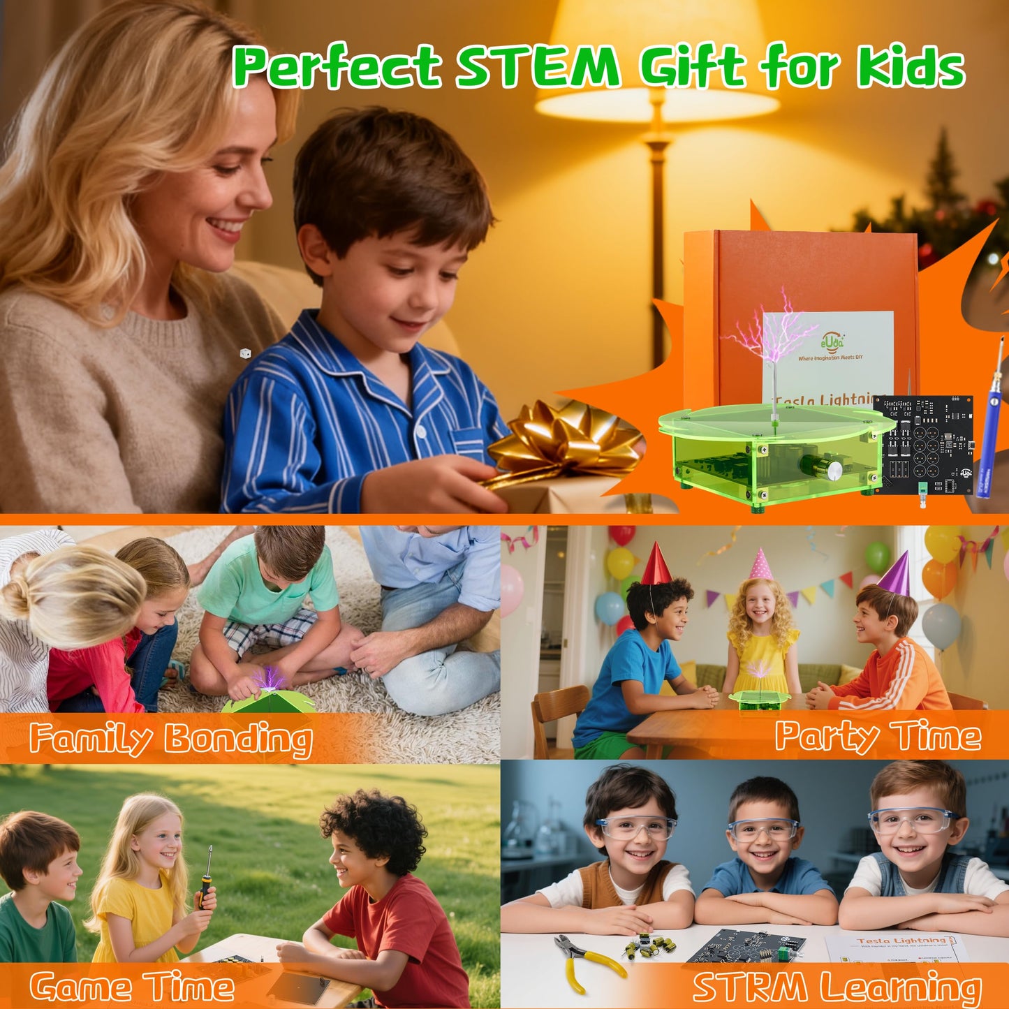 eUda+ STEM Tesla Lightning Kit for Kids&Adults Science Kits for Kids Age 12-14 Build Your Tesla Coil Kit Stem Kits for Kids Age 14-16 Soldering Practice Kit for Beginners 12+ (Soldering Version, RFG)