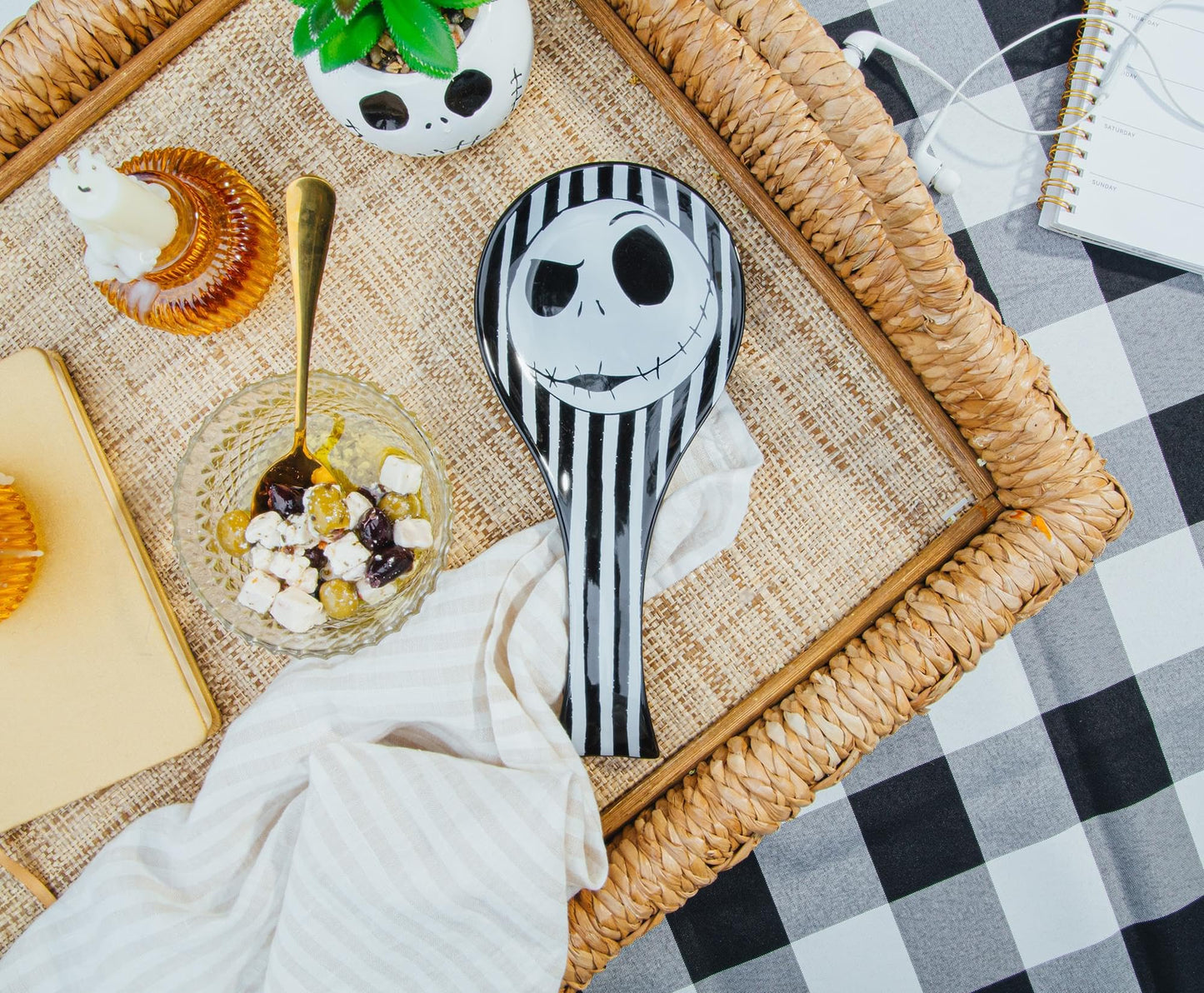 Silver Buffalo Disney The Nightmare Before Christmas Jack Skellington Ceramic Spoon Rest Holder | Kitchen Organizer For Utensils To Keep Countertop Clean