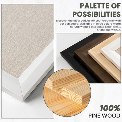 Bulletin Board Cork Board with Linen, 100% Wood Framed 18" x 24" Bulletin Board Decorations, Pin Boards for Walls, Wall Mounted Fabric Picture Board with 10 Pushpins for School, Home & Office, White