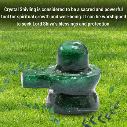 Amazing Gemstone Shiva Lingam Stone Green Aventurine Crystal - Shivling for Pooja, Home Office Room Decor made of Healing Crystals and Healing Stones - Adiyogi Shiva Lingams