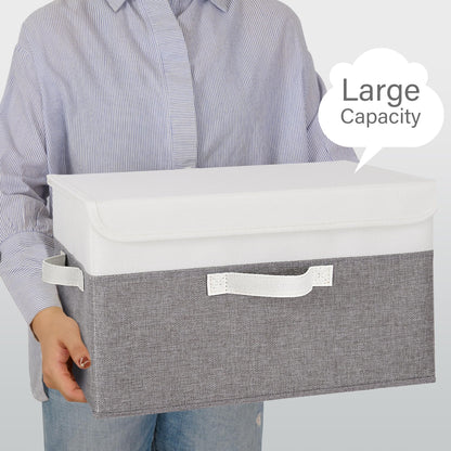 GRANNY SAYS Fabric Storage Boxes, Memory Keepsake Box, Large Storage Bins with Lids, Closet Organizers, Toy Box, Storage Baskets for Shelves, White/Gray, 2-Pack