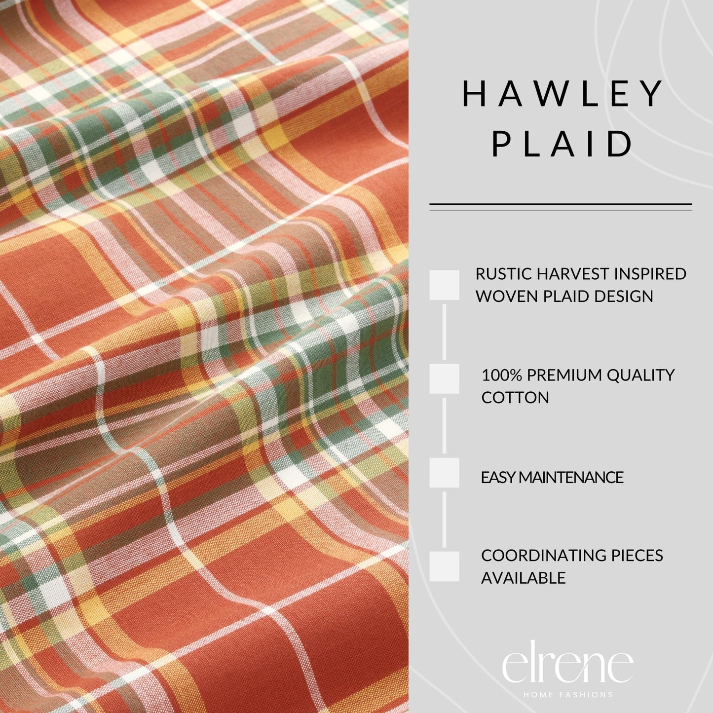 Elrene Home Fashions Hawley Plaid Fall/Harvest Thanksgiving Woven Cotton Dinner Napkins, 17"x17", Set of 8