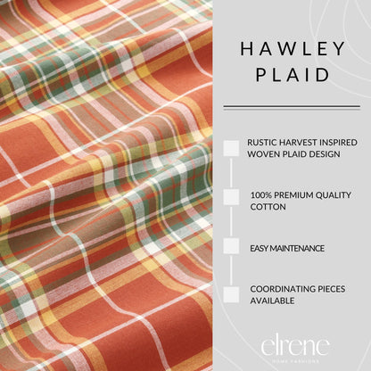 Elrene Home Fashions Hawley Plaid Fall/Harvest Thanksgiving Woven Cotton Dinner Napkins, 17"x17", Set of 8