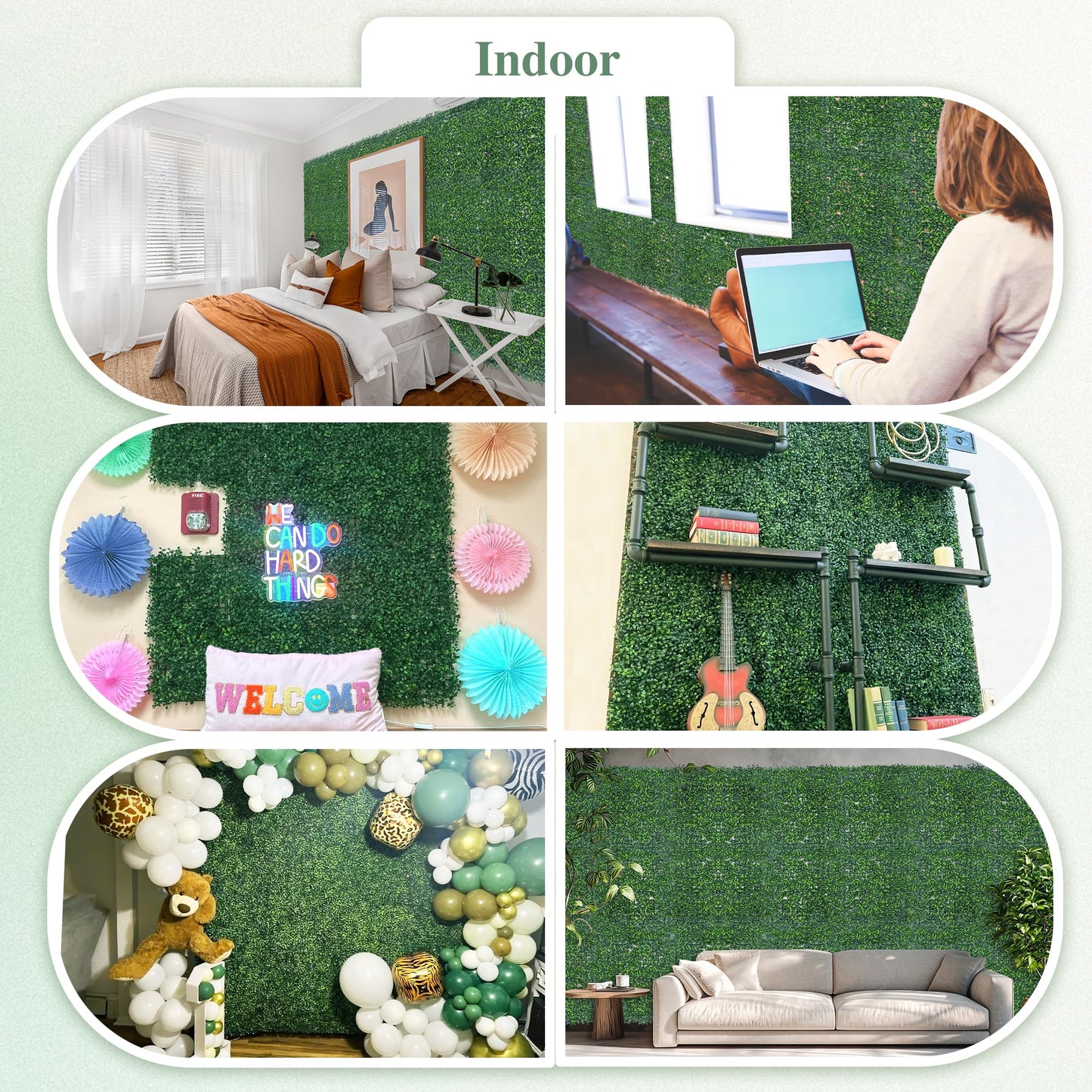 ODTORY Artificial Greenery Grass Wall Panel, 10x10 Inch 20-Pack (14 sqft), UV-Anti Fake Ivy Fence Privacy Screen Green Boxwood Covering for Indoor and Outdoor Home Wall Decor