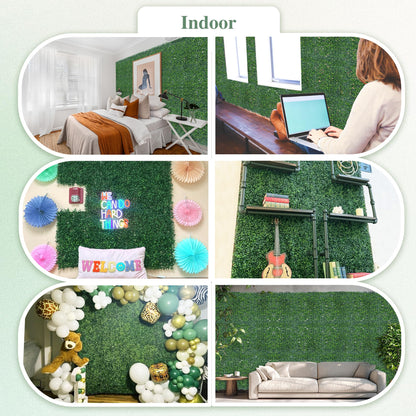 ODTORY Artificial Greenery Grass Wall Panel, 10x10 Inch 20-Pack (14 sqft), UV-Anti Fake Ivy Fence Privacy Screen Green Boxwood Covering for Indoor and Outdoor Home Wall Decor