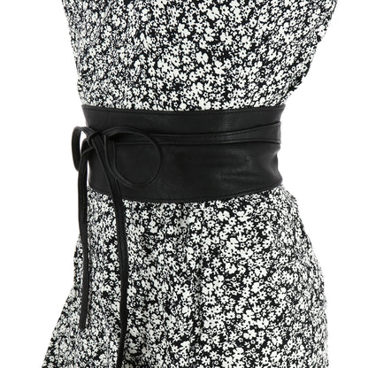 FASHIONGEN Obi Belt for Women – Wide Waist Belt in Faux Leather, MICA - Black, Large/X-large