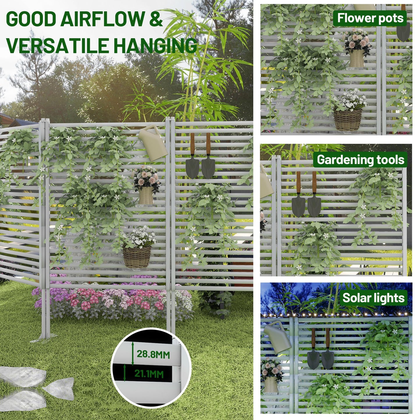 OnlyGarden Outdoor Privacy Screen Fence with Feet Stand 3 x 4FT, Freestanding Fence Privacy Screen for Outside, Metal Divider Stake for Garden Patio Balcony, Air Conditioner, Trash Can AC Fence White