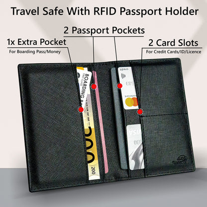 Snazzy Hawk 2 Passport Holder - Travel Essentials, RFID Blocking Wallet Credit Card Organiser, Plain Accessories Slim Cover For Men Women… (Black)