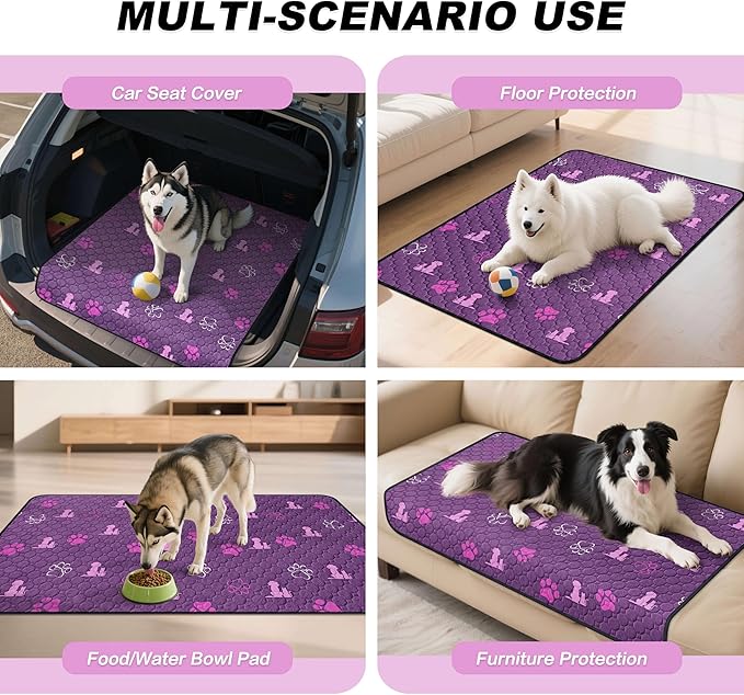 WanpeeGoo Washable Pee Pads, Puppy Pee Pad for Dogs, 2 Pack Absorbent Reusable Training Dog Pads Pet Puppy Pads, Non-Slip Potty Pads for Whelping, Playpen, Crate, Bed, Purple 18"x24"