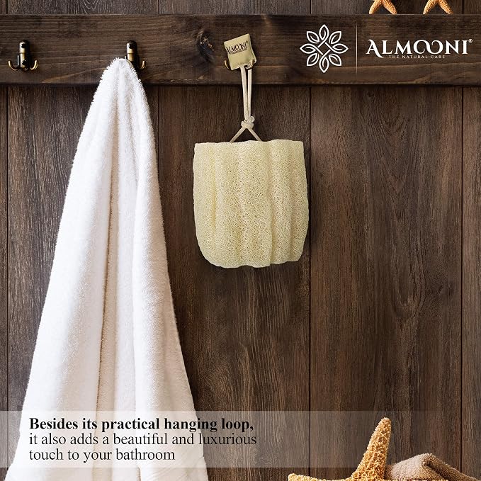 Almooni Egyptian Loofah Exfoliating Body Scrubber, Natural Real Egyptian Shower Loofah Sponge Body Scrubber for Women and Men, for Body and Face that Will Get You Clean - 3 Count (1 Pack)