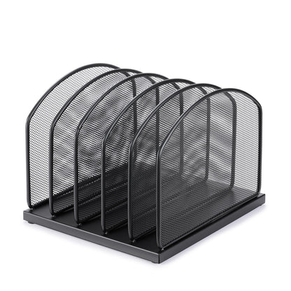 Huron 5-Slot Vertical File Binder Organizer Storage, Black Steel Mesh