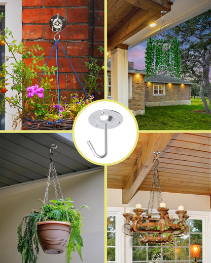 NACETURE Ceiling Hooks for Hanging Plants 3 Pack - Plant Hanger Indoor Hanging Hooks Metal Plant Bracket Iron Lanterns Hangers for Wind Chimes (Stainless Steel 3 Pack)