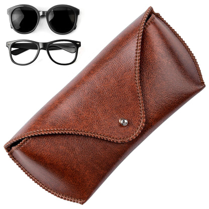PU Leather Sunglass Case, Soft Premium Sunglasses Case Pouch Brown, Medium Big Glasses Holder For Men and Women
