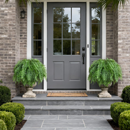 FancyPlus Artificial Plants Outdoor, UV Resistant Fake Fern Faux Plant Greenery for Outside Planter Patio Home Garden Decor 5 Branches (Basket Excluded)