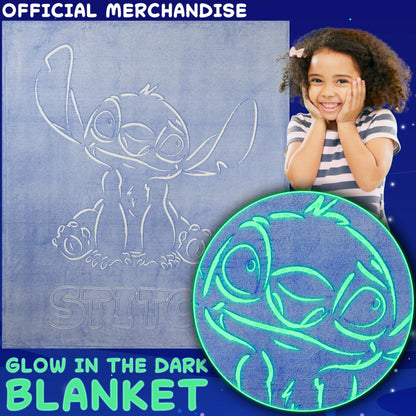 Disney Stitch Glow in the Dark Throw Blanket 51x59”, Soft Fleece Throw Blanket for Sofa Bed, Cozy Warm, Gifts for Kids, Teens, Adults (Blue Stitch)