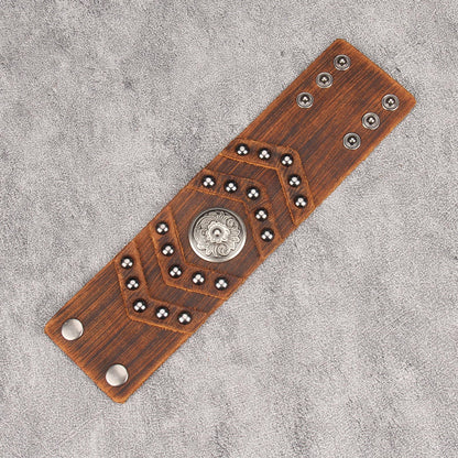 GelConnie Leather Cuff Bracelet Handmade Brown Leather Bracelets Studed Gothic Punk Mens Wrist Bracelet Wide Wristband