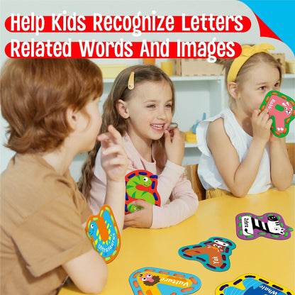 SpriteGru 26PCS Kids Lacing Cards, 26 Double Sided Uppercase Sewing Cards with 26 Colorful Laces, Imagination Development Lacing Toys Games for Children Educational and Learning Activity