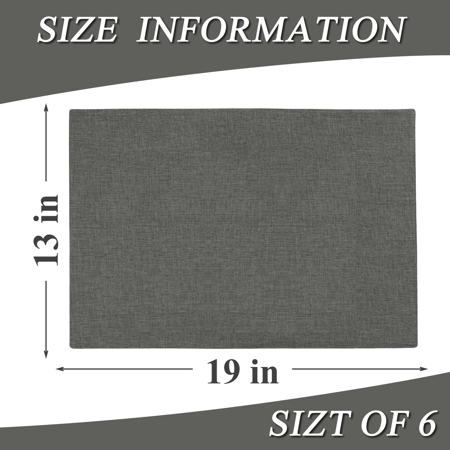 Linen Cloth Double Layers Placemats, Cotton Woven Placemats Set of 6, Kitchen Table Farmhouse Decor Heat Resistant Table Mats, Outdoor Indoor Square Fabric Place Mats Can be Washable (Dark Gray)