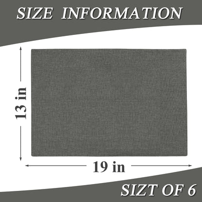 Linen Cloth Double Layers Placemats, Cotton Woven Placemats Set of 6, Kitchen Table Farmhouse Decor Heat Resistant Table Mats, Outdoor Indoor Square Fabric Place Mats Can be Washable (Dark Gray)
