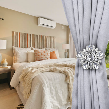 SUQ I OME Luxury Big Crystal Magnetic Curtain Tieback Holdback Clips Buckle Holder with Stretchy Wire Rope for Home Office Party Bedroom Decoration Silver
