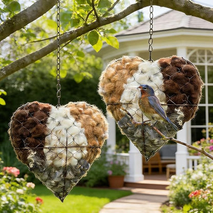 Handmade Alpaca Fiber Bird Nesting Heart, Refillable Nesting Material Accessory for Wild Birds, Outdoor Garden Decoration, Gift for Bird & Nature Lovers, Hummingbird Nesting Material (3 set)