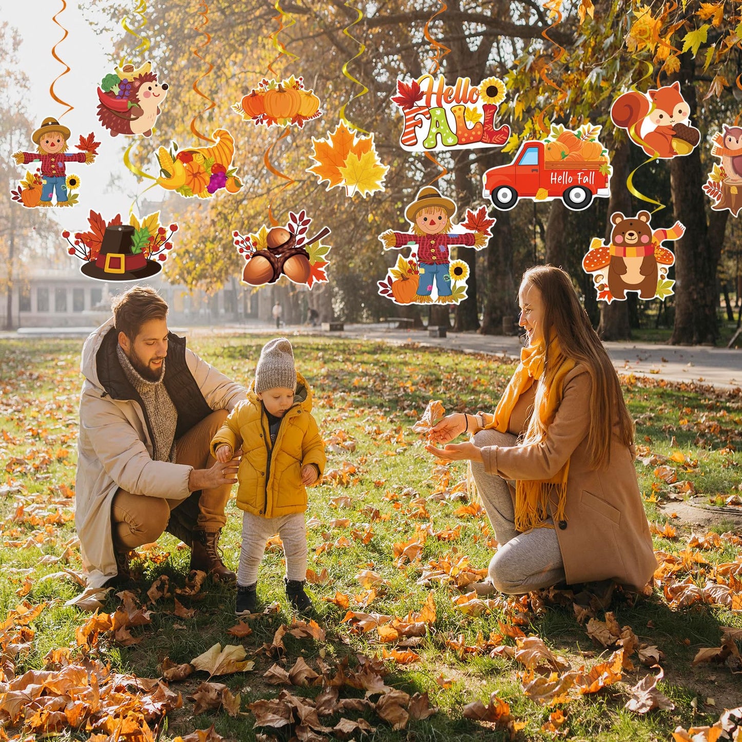 YQUQWN 48 PCS Fall Party Decorations Hanging Swirls, NO DIY Harvest Festival Decorations Autumn Party Supplies Thanksgiving Hanging Ceiling Decorations for Home Office Classroom Holiday Decoration