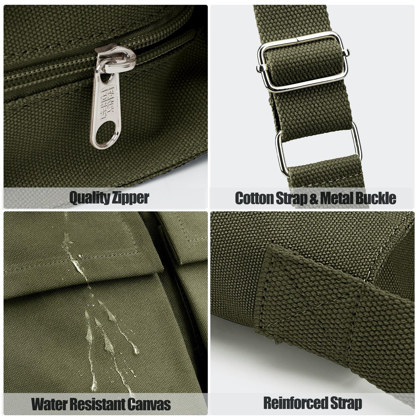 KALIDI Canvas Tote Messenger Bag with Pockets, Large Crossbody Bags for Women or Men, Casual Canvas Shoulder Bag for College Work Travel Daily, Army Green