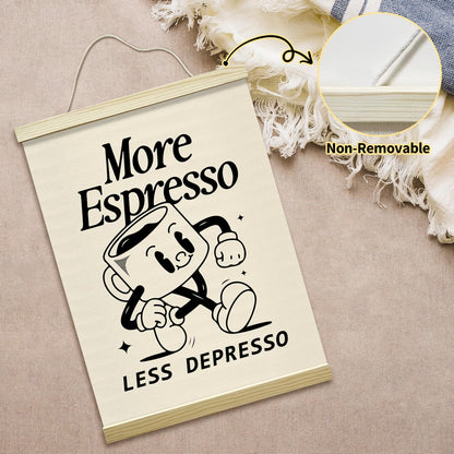 mermermu Retro Coffee Poster Hanger Frame, More Espresso Less Despresso Posters Canvas Wall Art for Cafe Office Kitchen Living Room Decor, 12x16 Inches -036