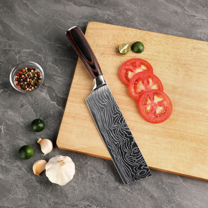 Seido Knives Master 7 Inch Nakiri Knife – High Carbon Stainless Steel Damascus Pattern Blade Full-Tang Balance Ergonomic Pakkawood Handle