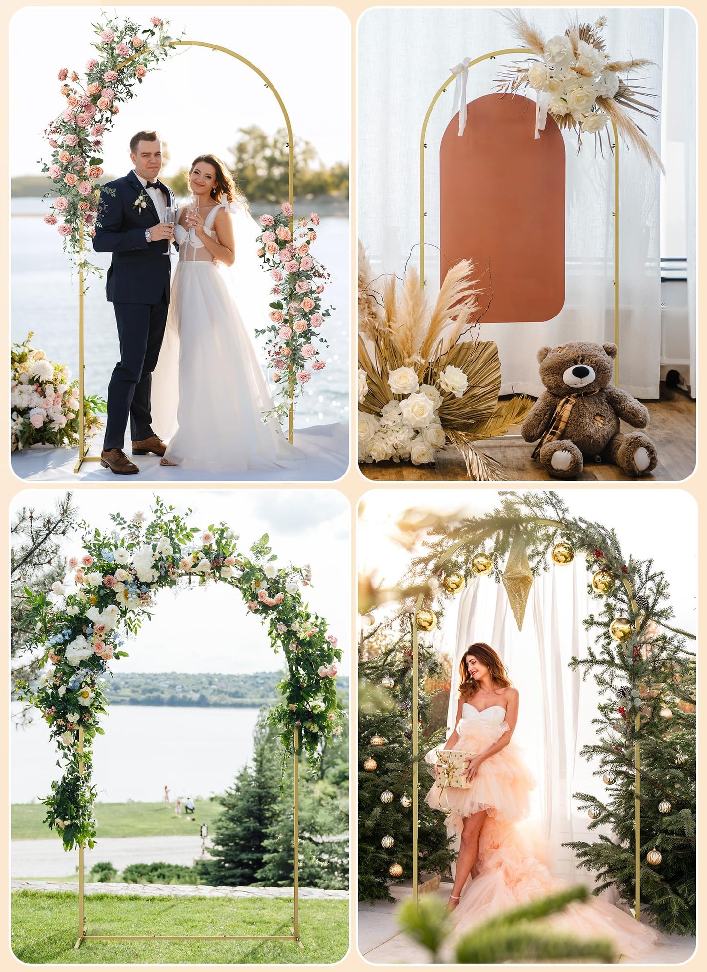 Minetom 7.2FT Metal Backdrop Stand with Wedding Arch Cover Spandex for Birthday Party Baby Shower Graduation Ceremony Decoration, White