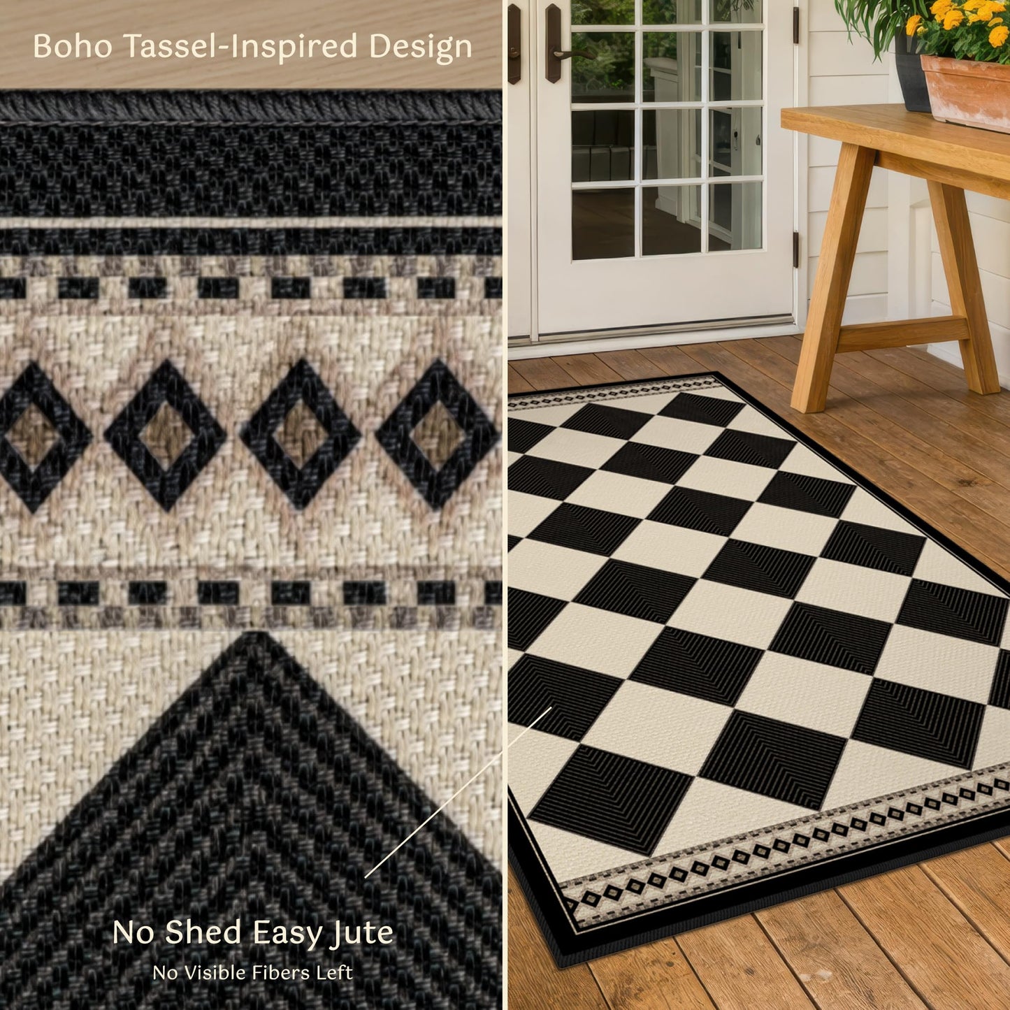 Black and White Checkered 2x5 Easy Jute Laundry Room Rug Runner, Laundry Floor Mat, Washable Non Slip Diamond Boho Carpet for Entryway, Bathroom, Kitchen, Checkerboard Modern Farmhouse Mat