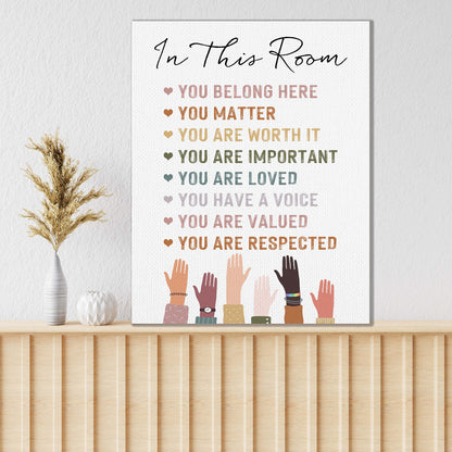 KEUSPI Classroom wall decor Nursery wall art therapist office decor In This Room You Belong Here Diversity Rainbow Wall Decor Canvas Wall Art For Home Counselor Office Classroom Nursery 11x14,Therapist Gift,Teen Girls Boys Kids Gift