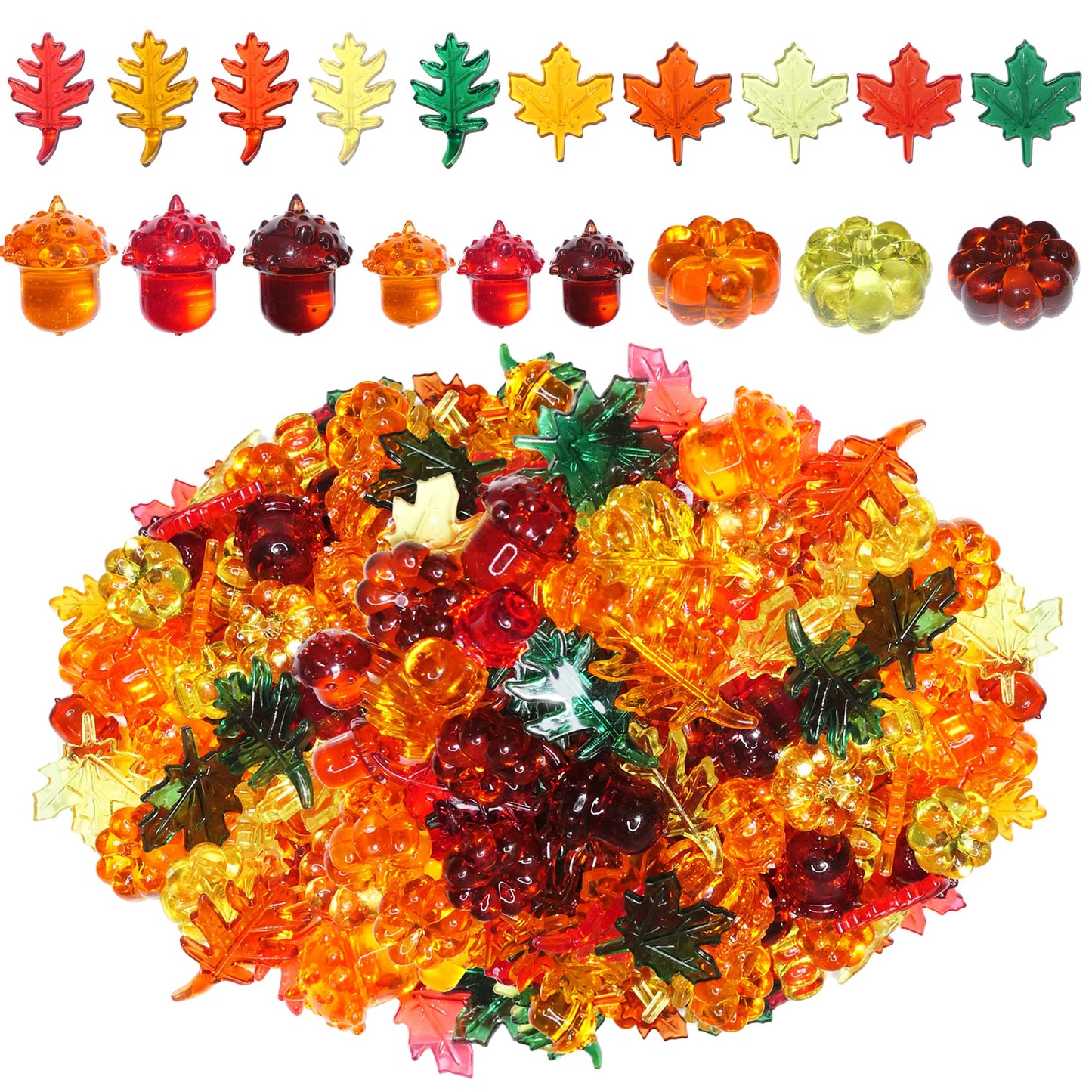 HADDIY Fall Vase Filler,165 Pcs Acrylic Pumpkin Leaves Acorn Gems Sensory Bin Fillers for Thanksgiving Centerpieces Table Decorations,Table Scatters,Preschool Counting and Thanksgiving Craft