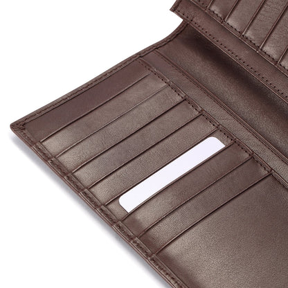 HISCOW Bifold Long Wallet with 15 Credit Card Slots - Italian Calfskin (Coffee)