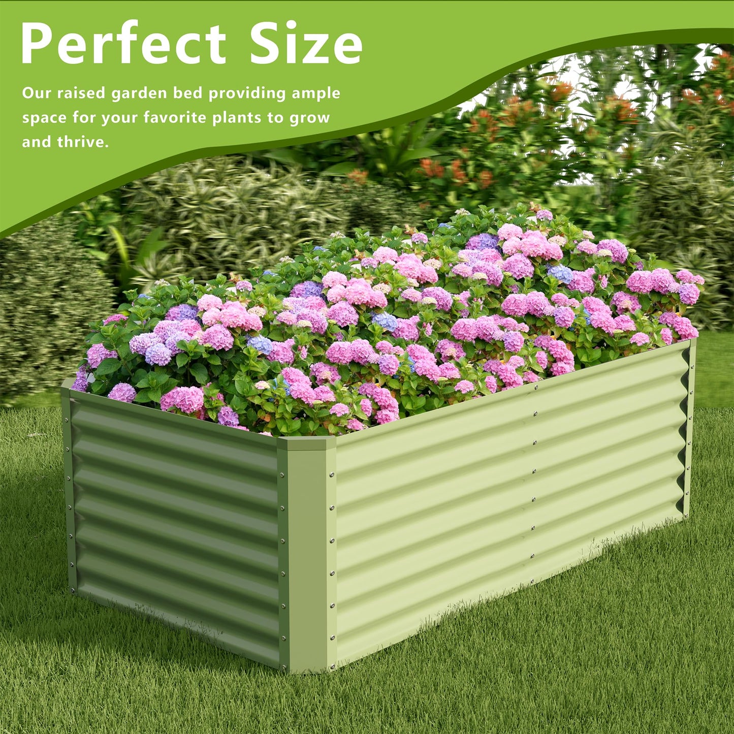Ayen Guard 6x3x2FT Galvanized Raised Garden Bed,Galvanized Planter Boxes Outdoor, Large Metal Raised Garden Beds for Vegetables-Green