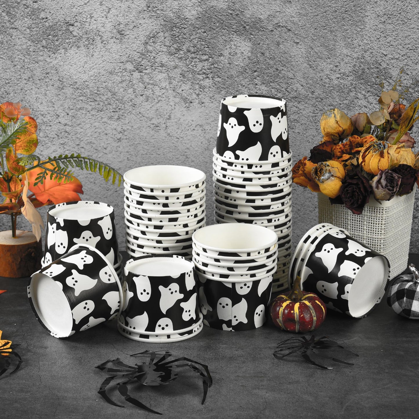 AimFun 50 Pcs Halloween Snack Cups Ghost Paper Treat Cups