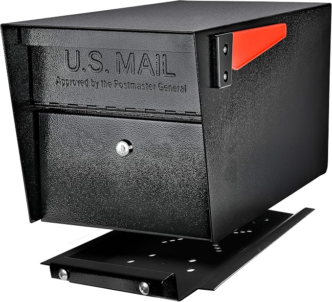 Mail Boss 7500 Mail Manager Pro Curbside Security, Black Locking Mailbox with House Numbers, Mounting Plate and Pull Out Mail Tray