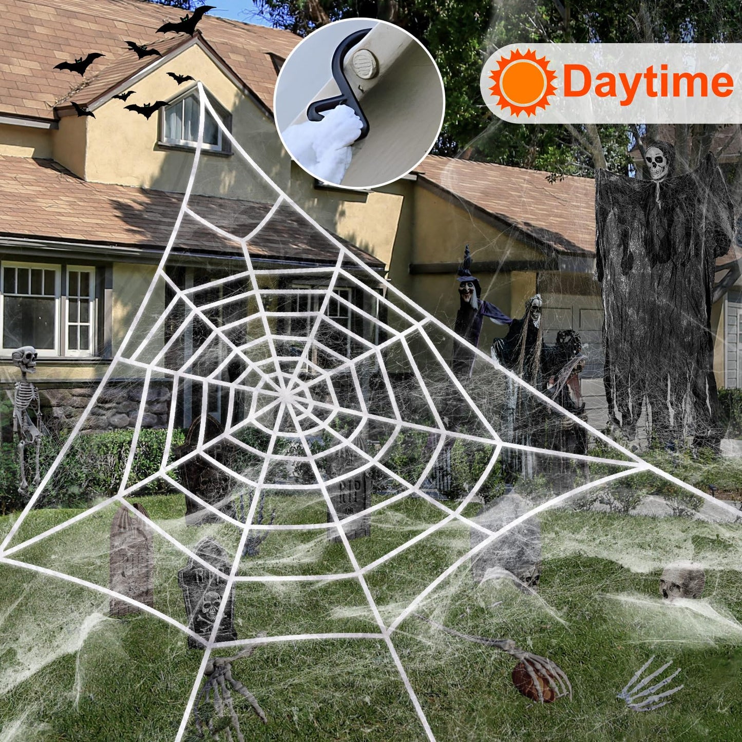 Giant Spider Webs Halloween Decoration Outdoor,Halloween Spider Web for Scary Halloween Yard Decorations