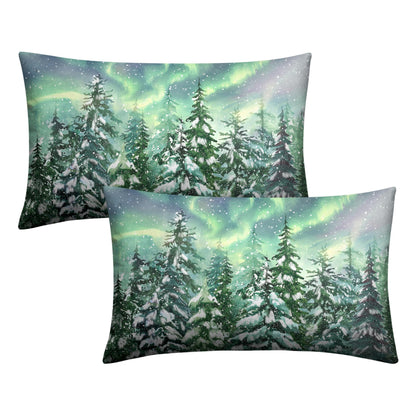 Kwlegh Winter Aurora Lumbar Pillow Covers 12x20 Set of 2 Snowy Pine Tree Throw Pillow Covers Green Polar Light Forest Pillow Case Rectangular Cushion Case for Home Decor Couch Sofa