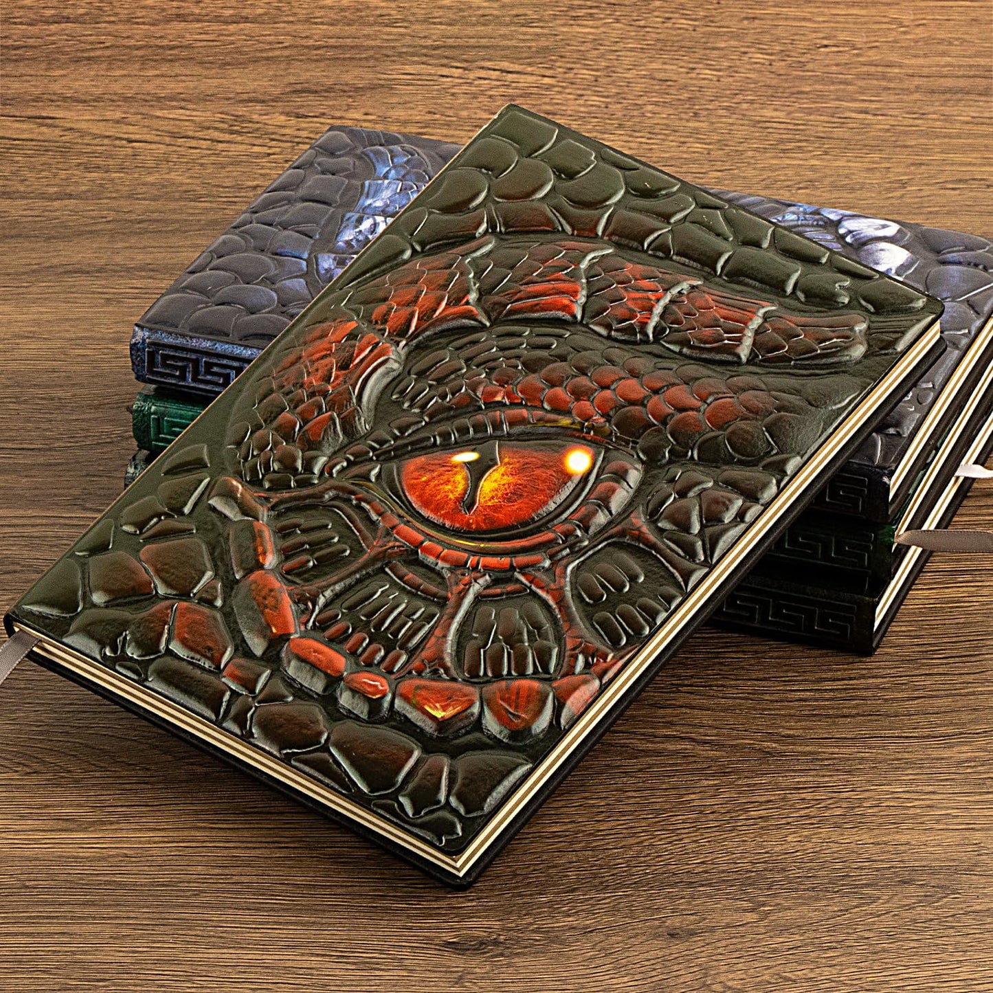 FEIDIAO Vintage Dragon Eye Notebook DND Embossed Notebook, 3D PU Leather Travel Journal with Ballpoint Pen & Pen Sleeve,Hardcover A5 Journal,Hardcover Liner Diary,Writing Gift for Men&Women (Red)