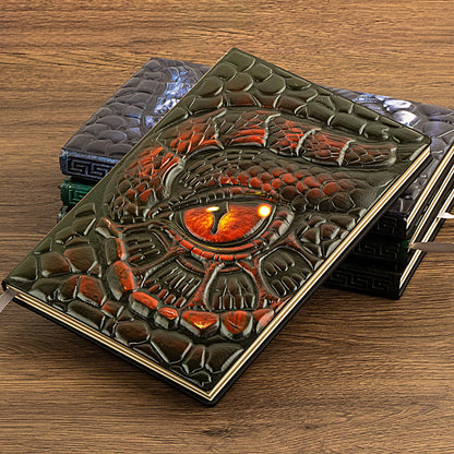 FEIDIAO Vintage Dragon Eye Notebook DND Embossed Notebook, 3D PU Leather Travel Journal with Ballpoint Pen & Pen Sleeve,Hardcover A5 Journal,Hardcover Liner Diary,Writing Gift for Men&Women (Red)