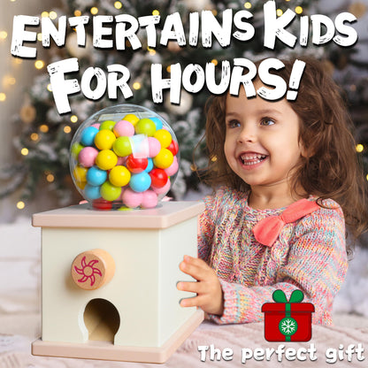 QimuMku 9.6" Wooden Gumball Machine Counting Montessori Toys for 3 4 5 Years Old Boys Girls, Toddler Preschool Learning Activities Toy for Kids Ages 4-8, Birthday Gifts Sensory Toys